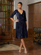 Navy Velvet A-Line Midi Dress