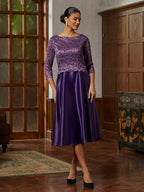 Purple Lace A-Line Midi Dress