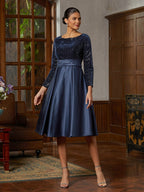 Navy Sequined Velvet Midi Dress