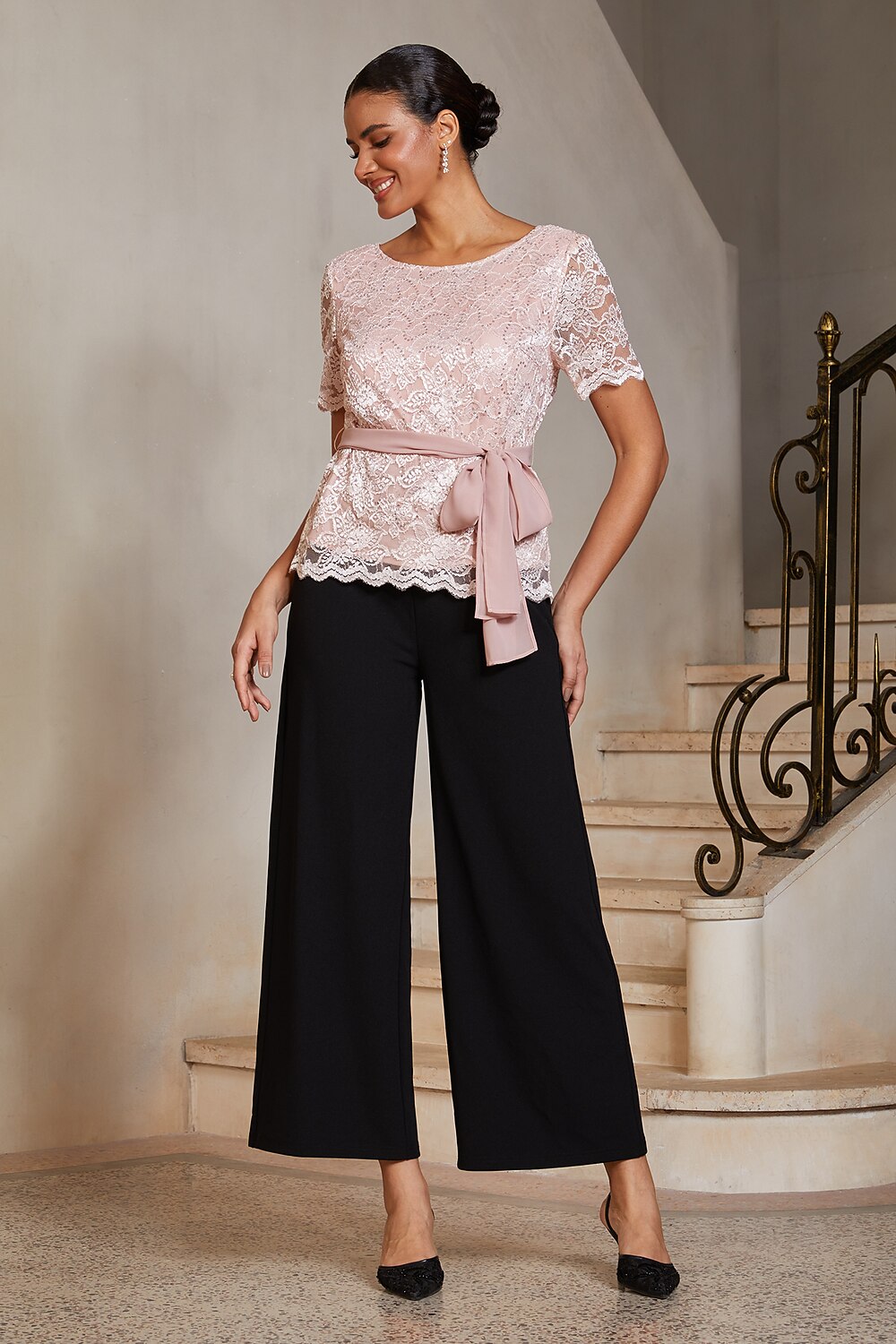 Sequin Lace Belted Top