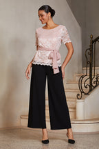 Sequin Lace Belted Top