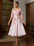 Pink Floral Appliqué Tulle Dress