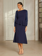 Navy Ruffle Mesh Midi Dress