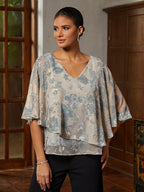 Smoky Blue Burnout Lace Ruffle Blouse