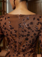 Brown Sequin Satin Midi Dress