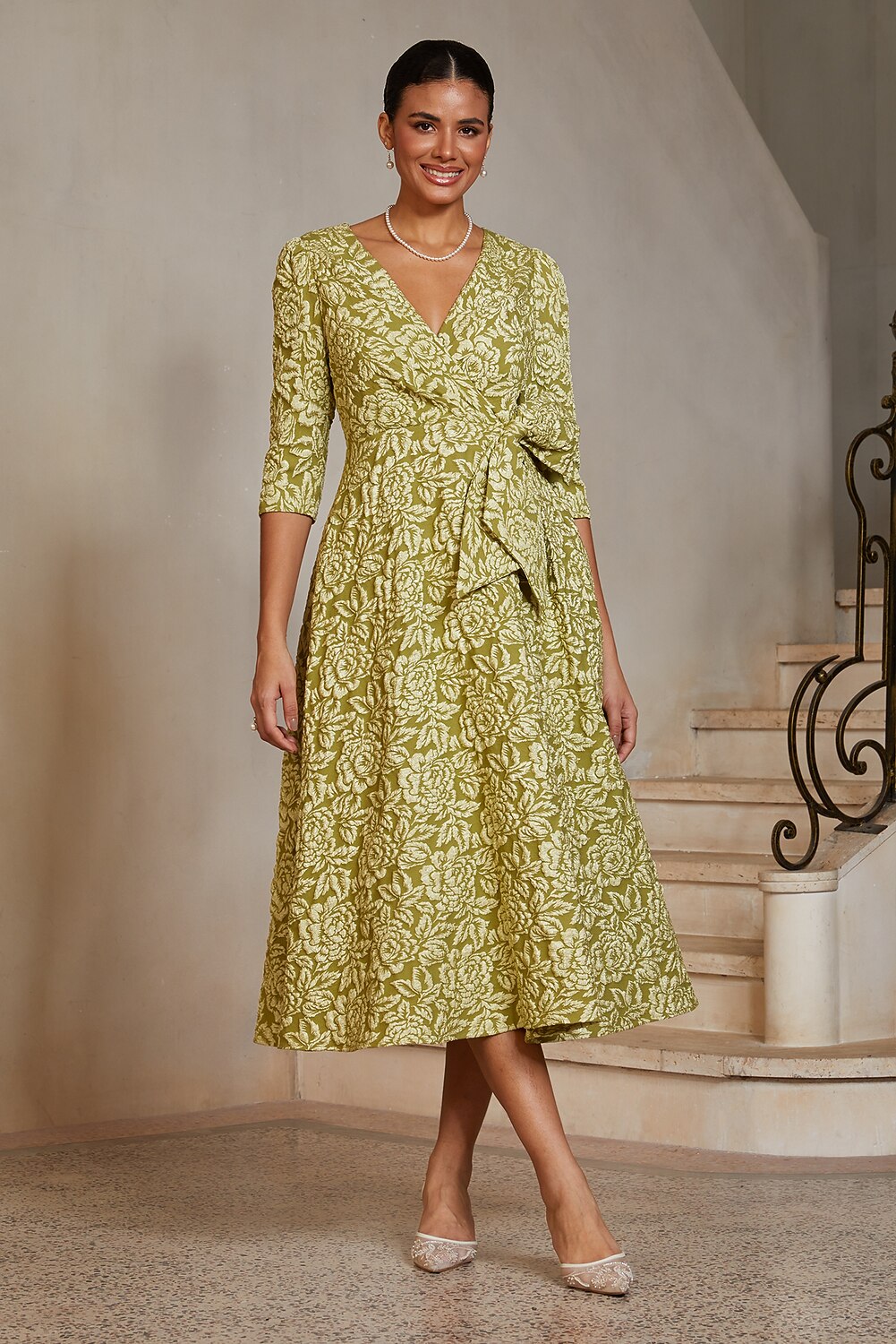 Jacquard Bow Midi Dress