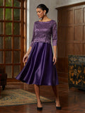 Purple Lace A-Line Midi Dress
