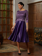 Purple Lace A-Line Midi Dress