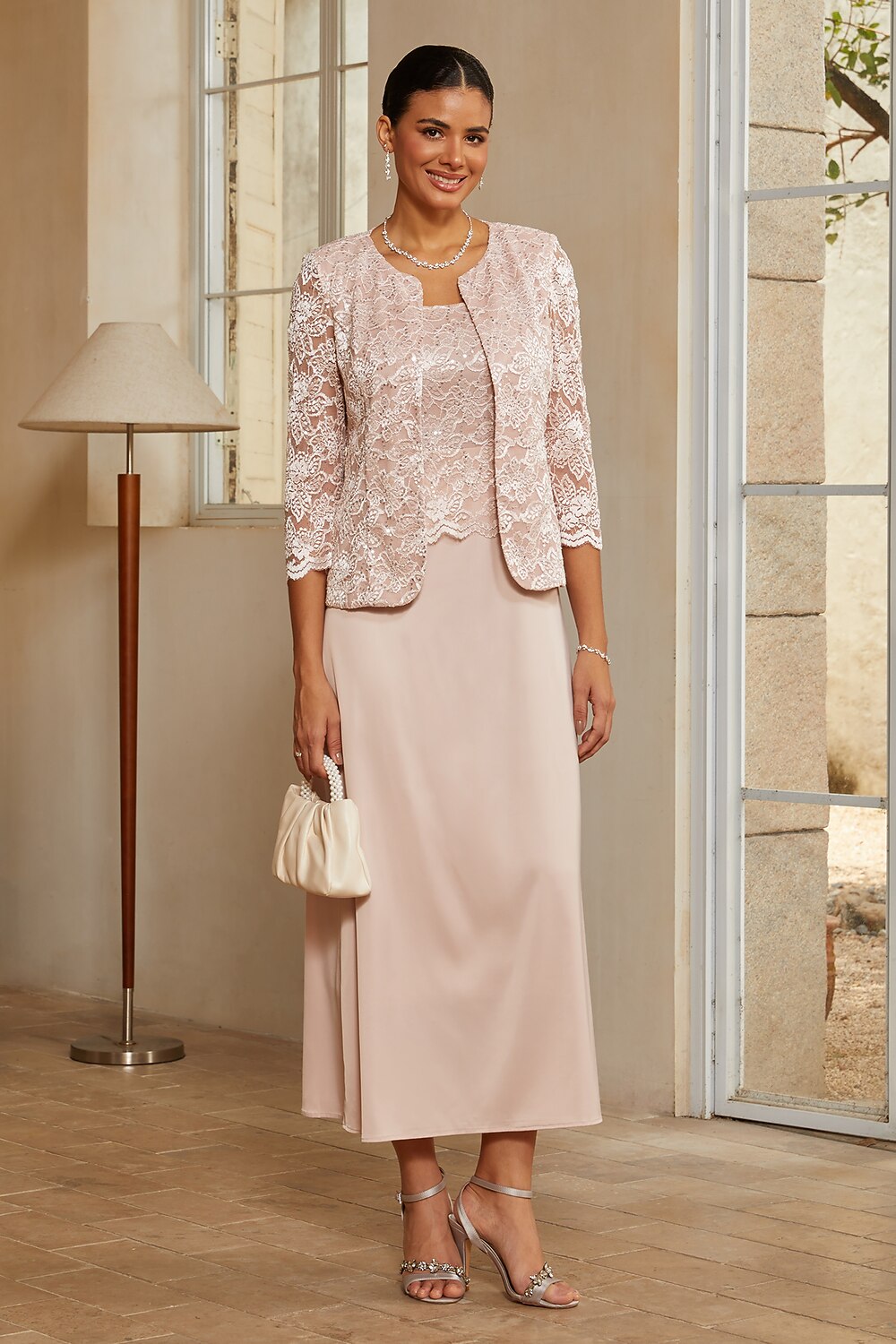 Sequin Lace Jacket Dress Set