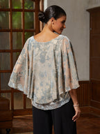 Smoky Blue Burnout Lace Ruffle Blouse