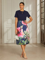 Navy Satin Column Midi Dress