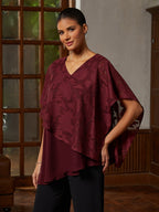 Burgundy Ruffle Chiffon Asymmetrical Blouse