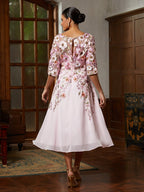 Pink Floral Appliqué Tulle Dress