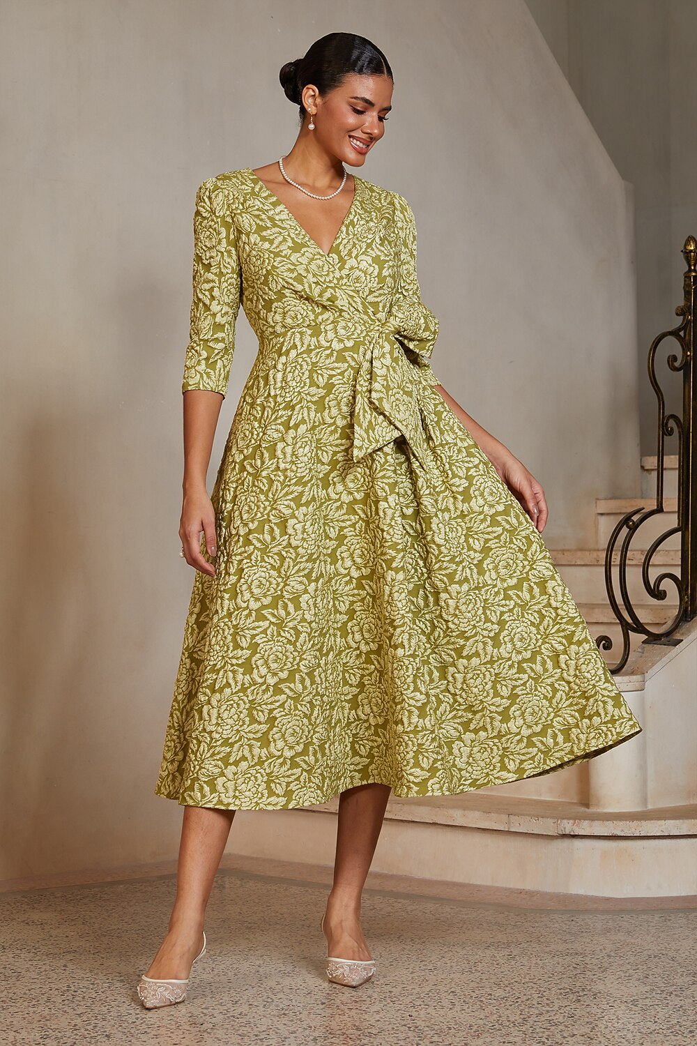 Jacquard Bow Midi Dress