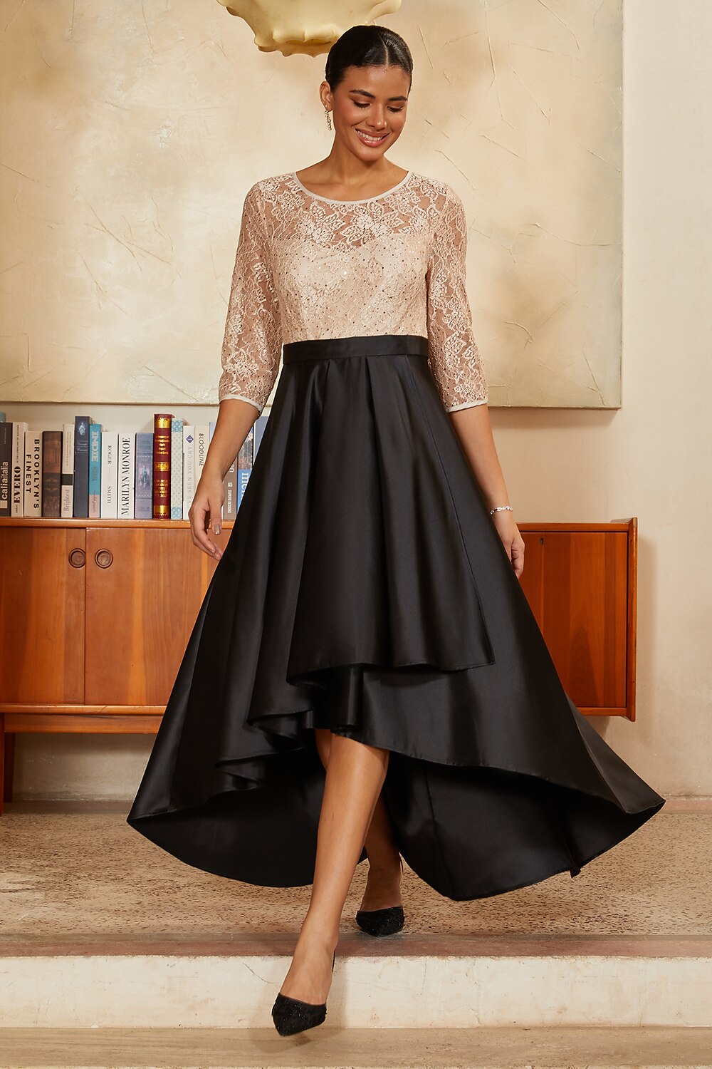Sequin Lace High-Low Dress