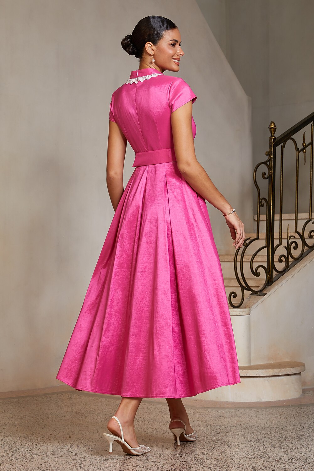 Lace-Trim Chameleon Midi Dress