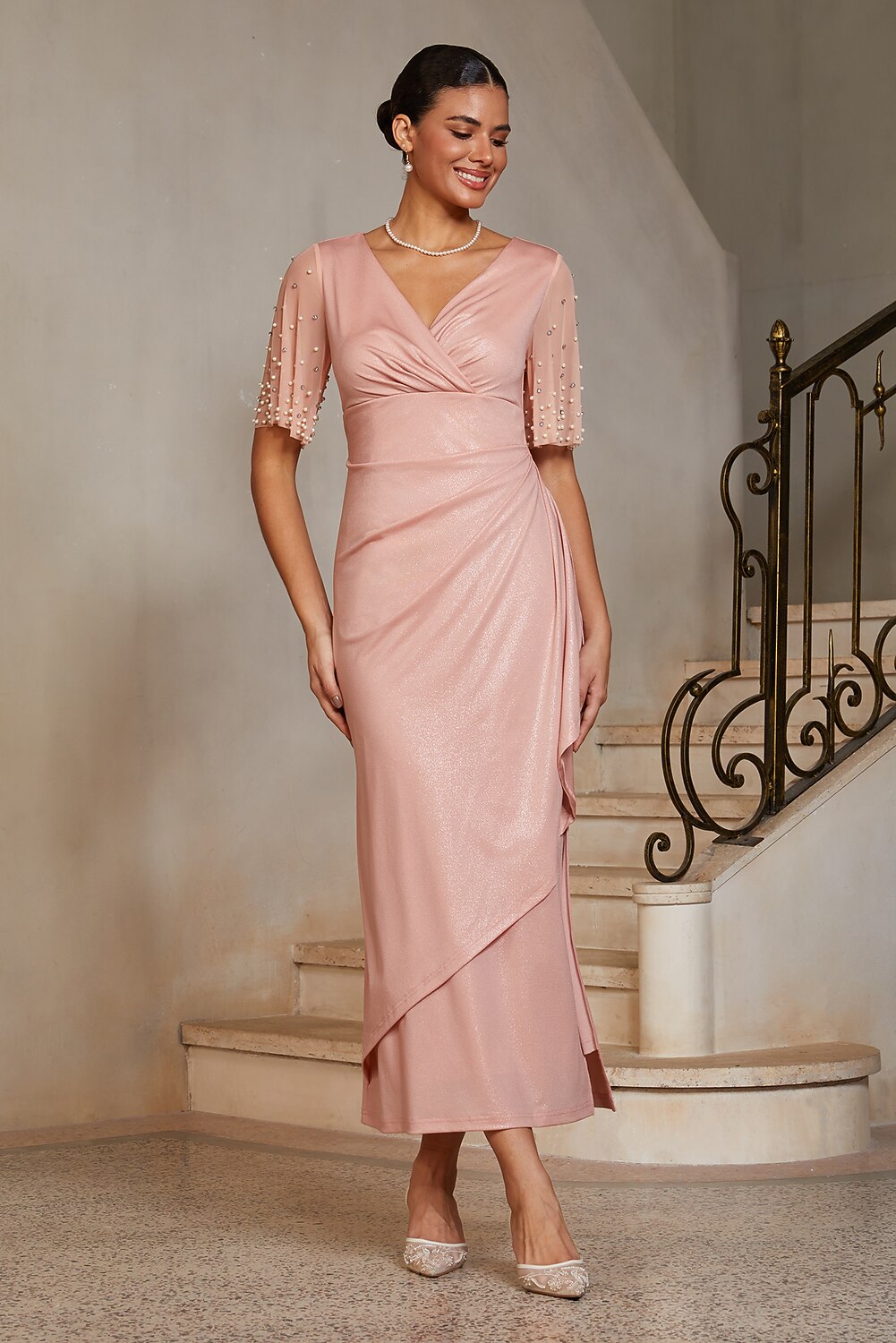 Crystal-Embellished Column Gown