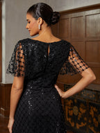 Black Glitter Charmeuse Midi Dress