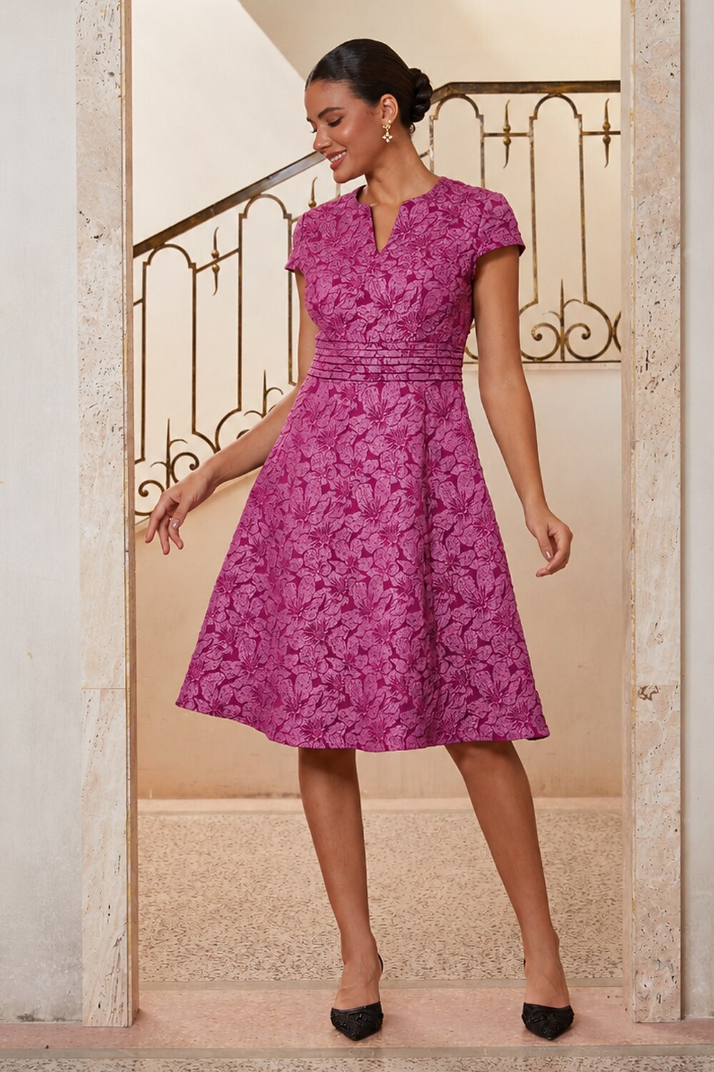 Embroidered Jacquard Midi Dress